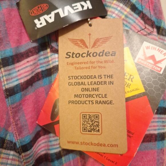 Stockodea Womens Medium Bike Shirt. Pink Flannel With Kevlar Inserts NWT - Picture 4 of 13